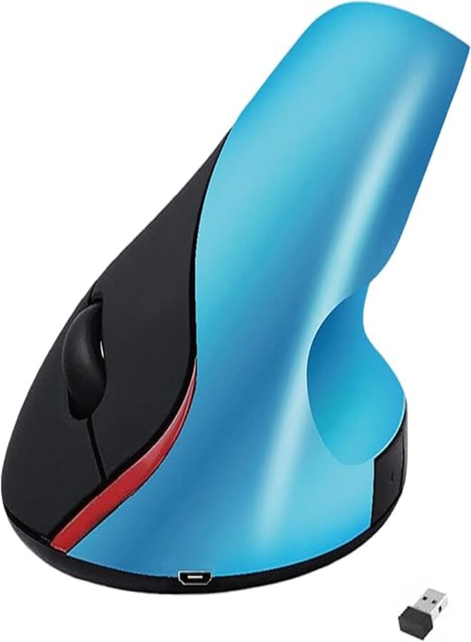 JERTECH JR321 Vertical Rechargeable Wireless Mouse - Silent Clicks Optical Sensor 1600 DPI (Blue)